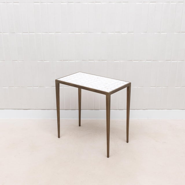 White Set of 3 Nesting Tables in White Shagreen and Mother of Pearl With Bronze Patina Brass by R&y Augousti For Sale - Image 8 of 11