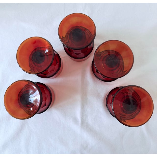 Set of 5 Viking Glass Amberina, Low footed Georgian Goblets. Stunning Color to add beautiful color to any Table or...