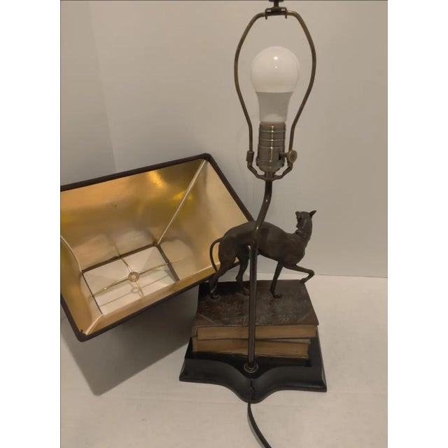 Vintage 1980s Bronze Whippet / Greyhound Dog Standing on Stacked Books Lamp For Sale In Atlanta - Image 6 of 12