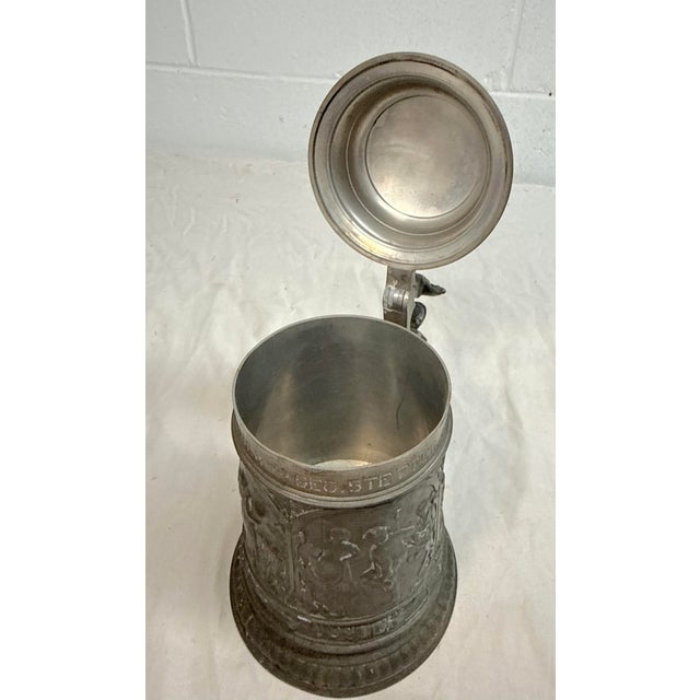 Antique Ornate 1900 Figural German Pewter Lidded Engraved Relief Beer Stein Mug For Sale - Image 15 of 15