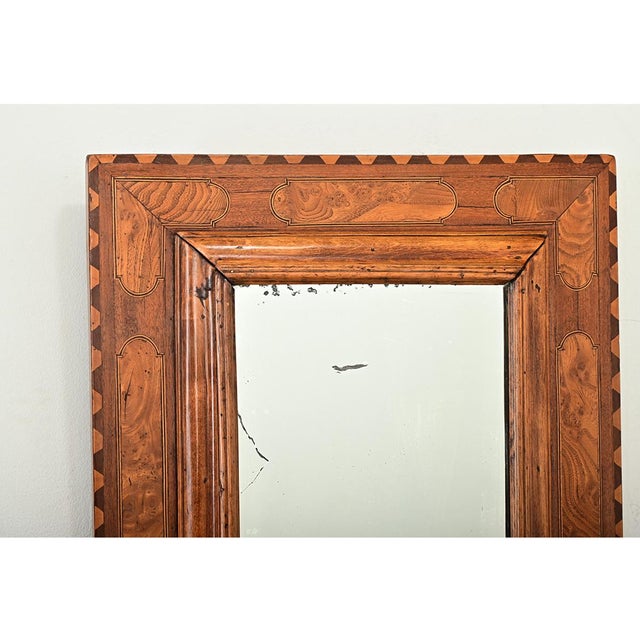 French French 19th Century Carved and Inlay Burl Wood Mirror For Sale - Image 3 of 9