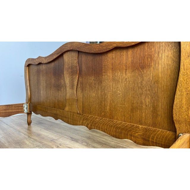 Vintage French Louis XVI Oak Double Bed Frame with Carved Headboard For Sale - Image 12 of 13