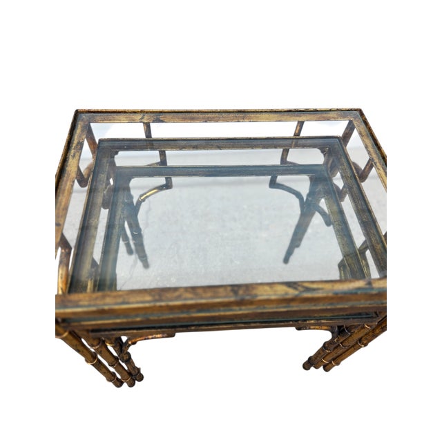 Vintage Faux Bamboo Italian Regency Nesting End Table Gold Gilt Maison Style For Sale - Image 15 of 15