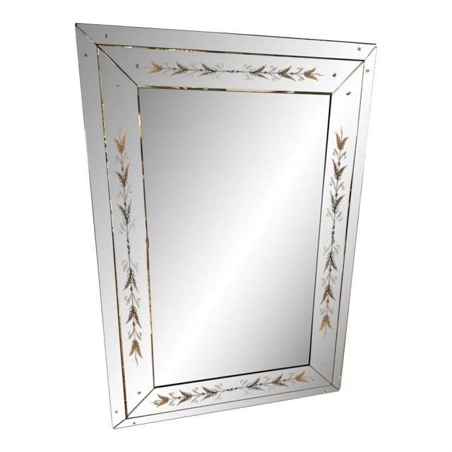 Rectangular Vintage Etched Mirror For Sale