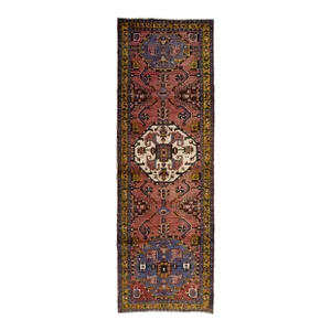 1960s Vintage Persian Heriz Red Handmade Medallion Wool Runner