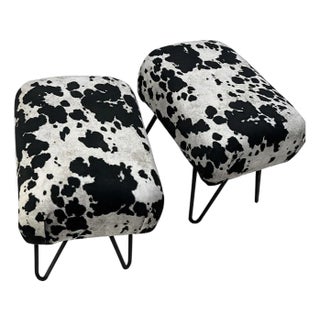 1990s Karl Springer Inspired Cowhide Hairpin Sculptural Stools - Pair For Sale