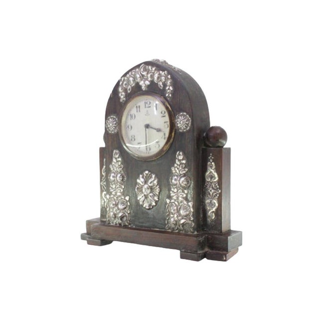 Silver Regulator Clock in Wood with Silver Applications For Sale - Image 8 of 8
