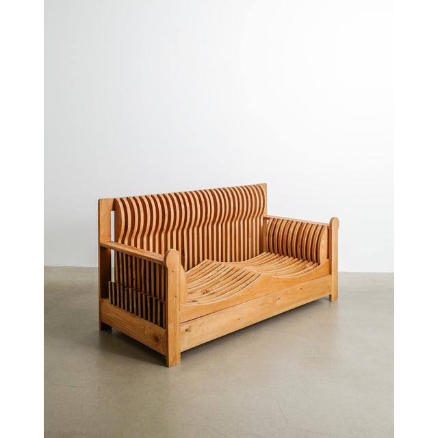 Wood Acqua e Terra 2-Seater Sofa in Pine by Mario Ceroli for Poltranova, 1970s For Sale - Image 7 of 7