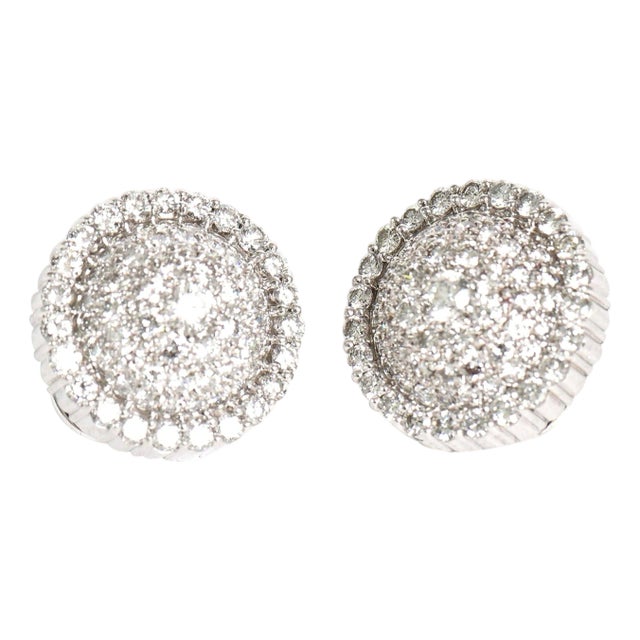 Italian 18 Karat Gold and Diamond Pierced Lever Back Dome Earrings - 2 Pieces For Sale