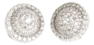 Italian 18 Karat Gold and Diamond Pierced Lever Back Dome Earrings - 2 Pieces