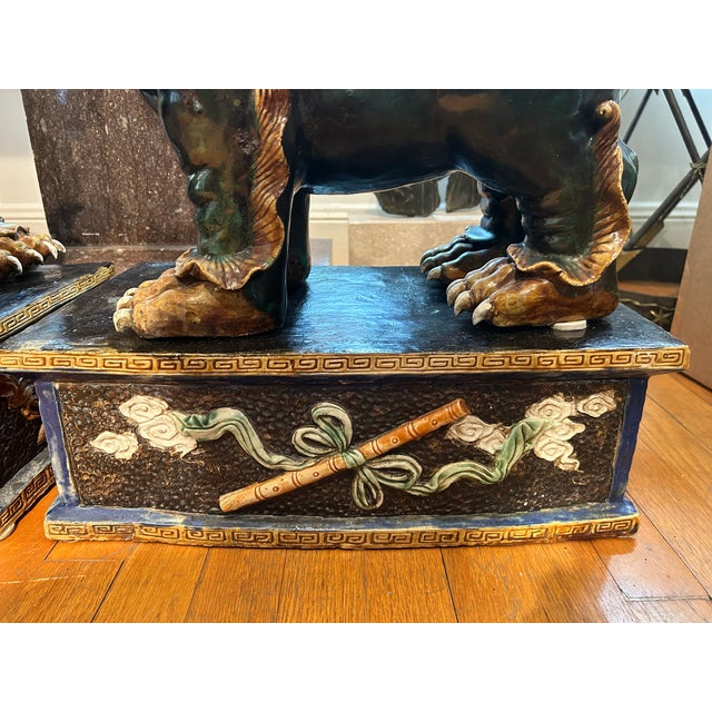 Pair of 19th Century Chinese Foo Dogs on Stands For Sale In Houston - Image 6 of 10
