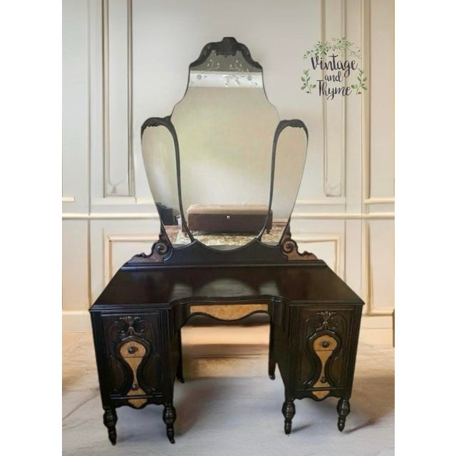 This beautiful antique Jacobean walnut vanity makeup table has been lovingly refinished. This piece has been carefully...