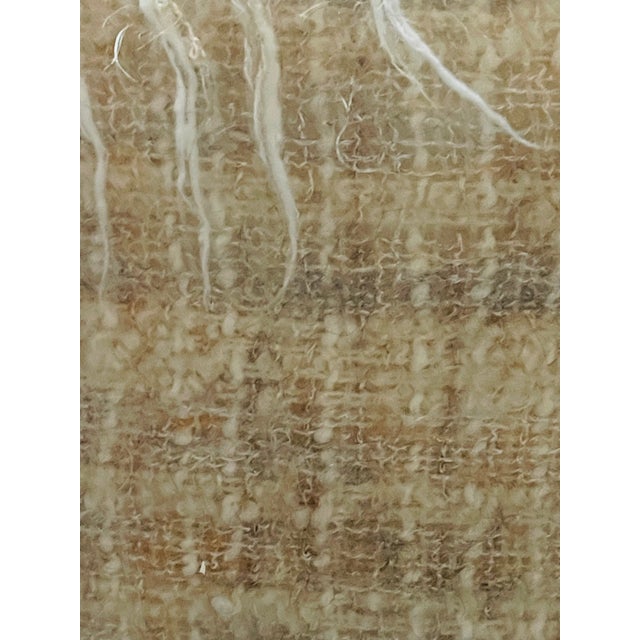 Handloomed mohair vintage throw made into 42” throw pillow with fringes. Feather down insert. Antique mother of pearl...