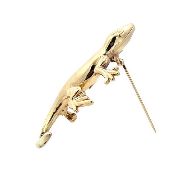 Mid 20th Century Mid 20th Century 14k Yellow Gold Hollow Lizard Vintage Pin Brooch For Sale - Image 5 of 9