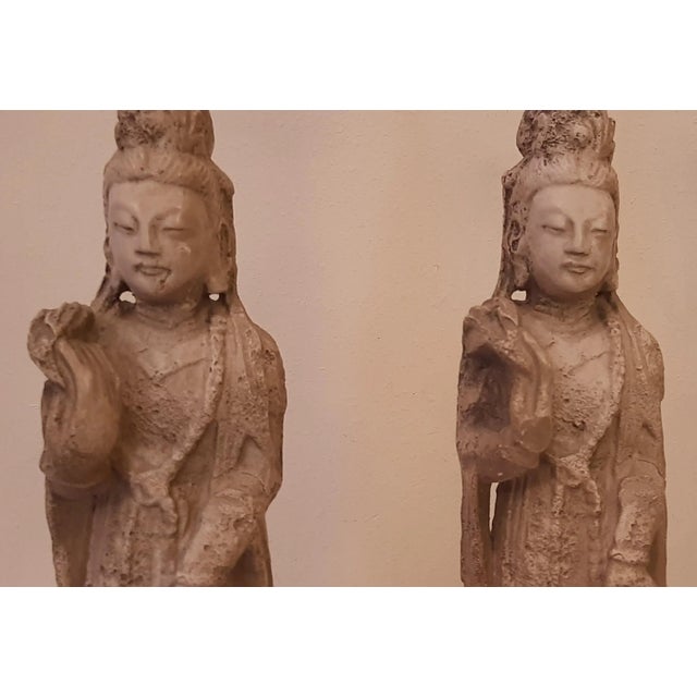 Goddess Asian Kwan Yin Buddhist Lamps Pair For Sale - Image 9 of 13