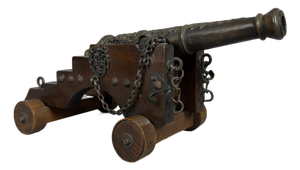 Vintage Decorated Wood and Bronze Naval Cannon, 1940s