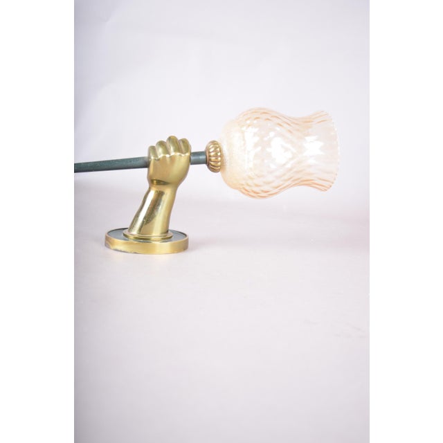 Cream Bronze Fist Wall Sconce with Amber Glass Shade in the style of Maison Jansen, 1950s For Sale - Image 8 of 9