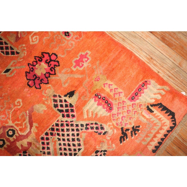 Orange Zabihi Collection Orange Dragon Vintage Tibetan Rug - 3'1" x 5'9" For Sale - Image 8 of 9