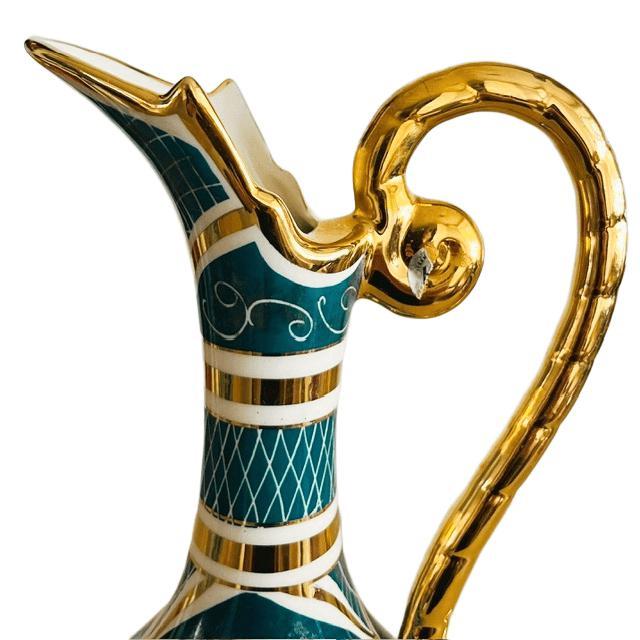 Turquoise Vintage Baroque Floral Vase by H. Bequet 1950s For Sale - Image 8 of 10