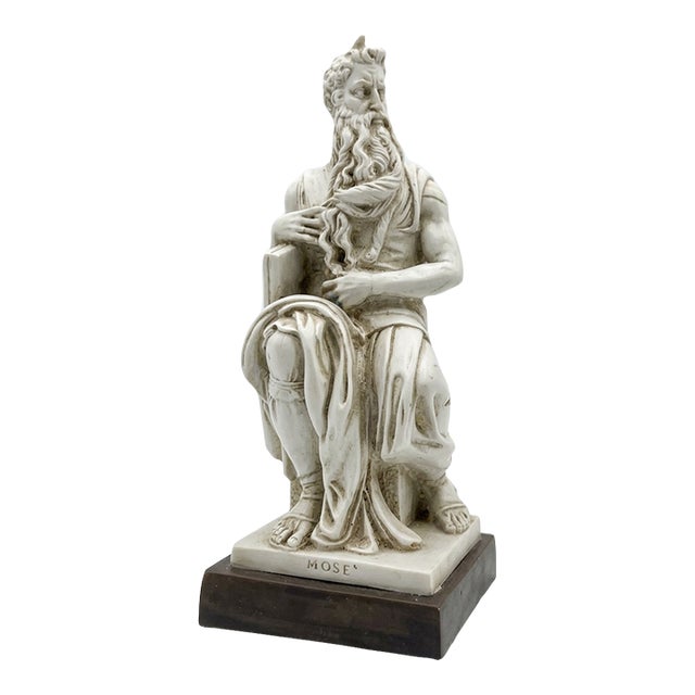 Grand Tour Revival St. Vintage Classical Painted Moses Figure After Michelangelo For Sale
