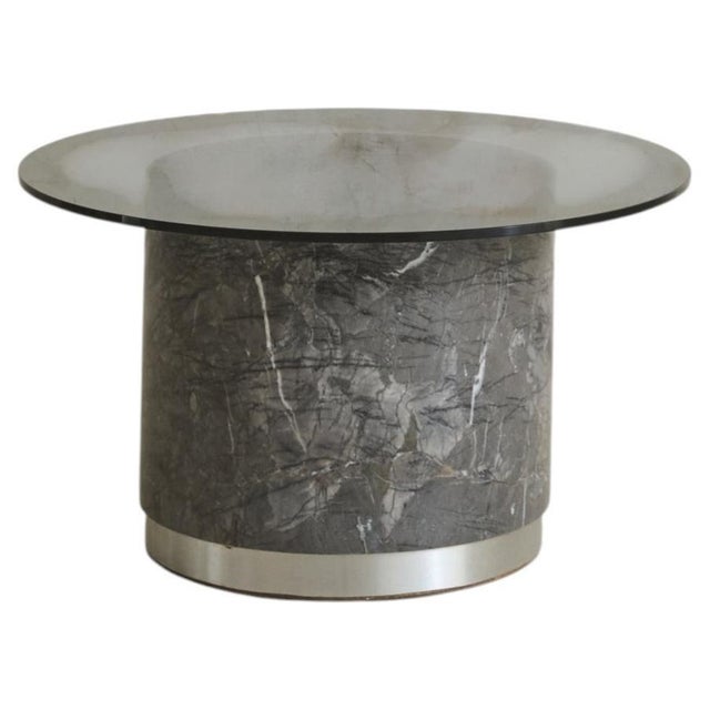 Italian Marble + Smoked Glass Coffee Table, 1970s For Sale