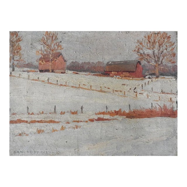 Vintage 1927 Milton Bancroft Impressionist Farm Winter Snow Landscape Painting For Sale