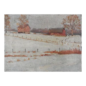 Vintage 1927 Milton Bancroft Impressionist Farm Winter Snow Landscape Painting