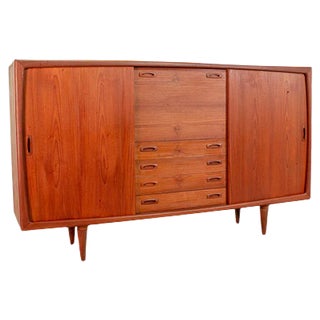 Large Mid-Century Scandinavian Solid Teak Highboard from HP Hansen, 1960s For Sale
