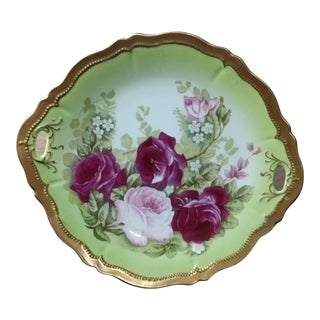 1920s O&EG Royal Austria Rose Pompadour Dual Handle Scalloped Plate For Sale