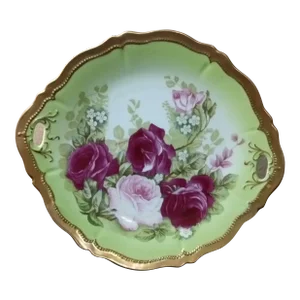 1920s O&EG Royal Austria Rose Pompadour Dual Handle Scalloped Plate
