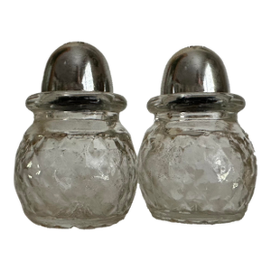 Vintage 1950s Diamond Pattern Round Glass Salt & Pepper Shakers- Set of 2