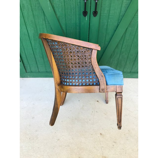 MidCentury Blue Velvet Tufted Back Cane Barrel Chair Chairish