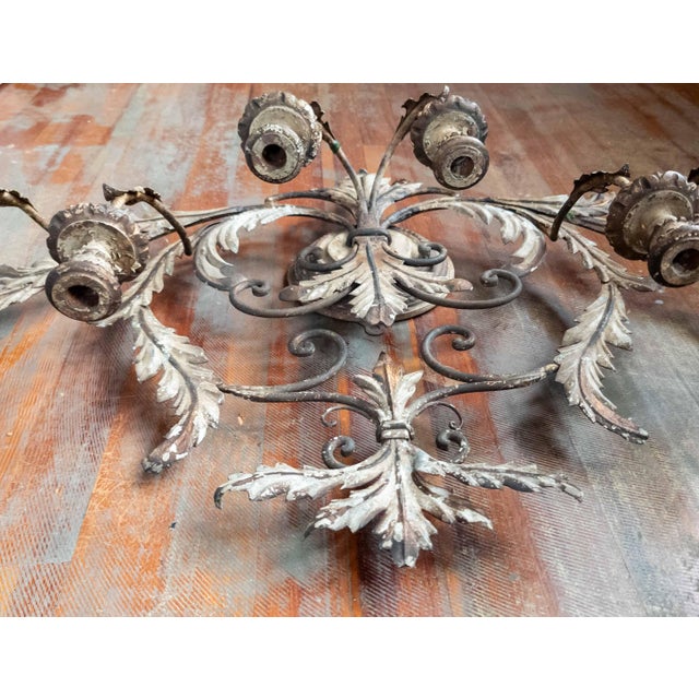 20th Century Large 40" Wide Italian Hollywood Regency Tole and Wood Wall Sconce For Sale - Image 12 of 18