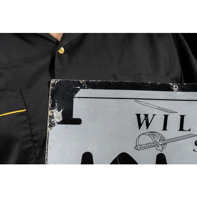 Vintage Wilkinson Sword Hairdresser Heavy Tin Litho Sign For Sale - Image 4 of 10