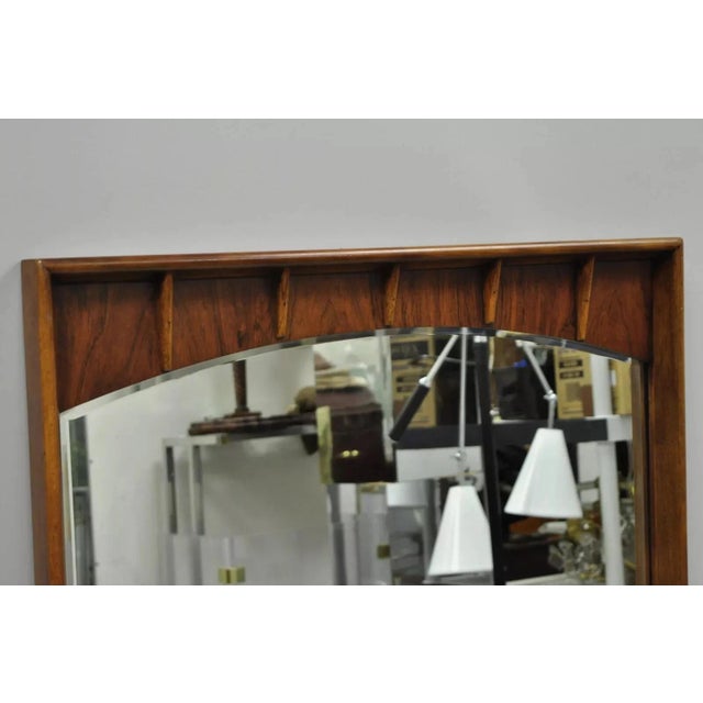 Vintage Mid Century Modern Sculpted Walnut & Rosewood Beveled Glass Wall Mirror For Sale In Philadelphia - Image 6 of 10