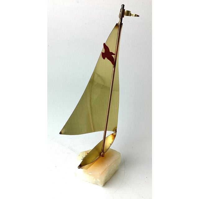Brutalist Vintage DeMott Mid Century Brutalist Brass Sailboat Signed With Bird For Sale - Image 3 of 5