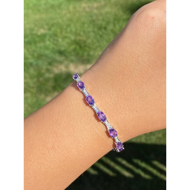 Metal The Carberry: Ladies 14K White Gold Bracelet set with Amethyst and Diamond For Sale - Image 7 of 8