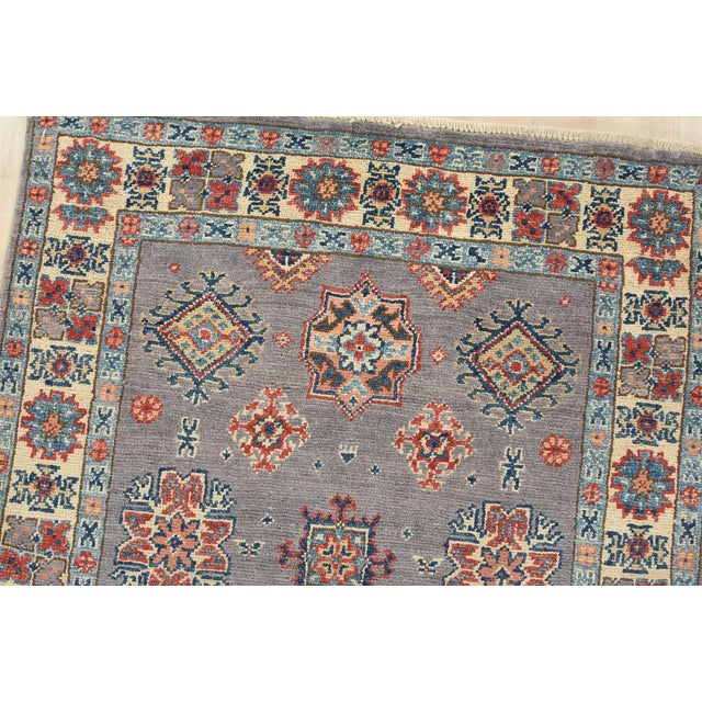 Kazak Rug 2’11” X 4’11” Gray Wool Tribal Hand-Knotted Oriental Carpet For Sale In Philadelphia - Image 6 of 12