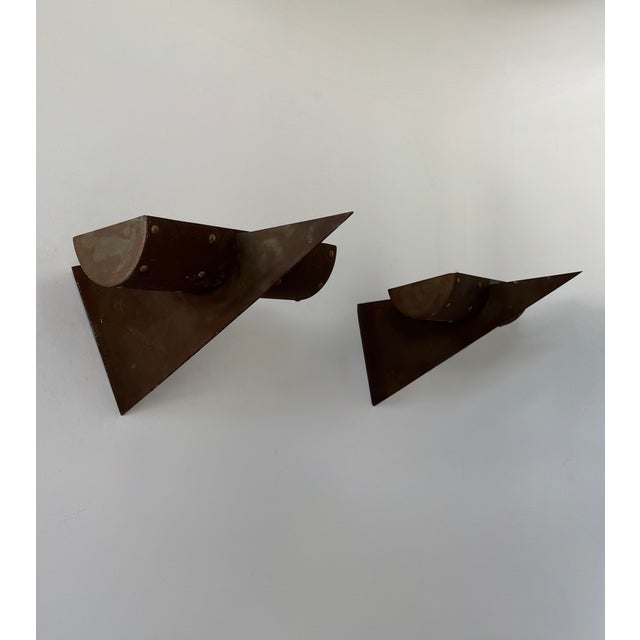 Vintage Metal Wall Sconces with Rust-Like Patina, France, 1970, Set of 2 For Sale - Image 3 of 8