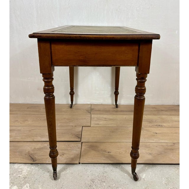 Antique English Style Wooden Writing Table with Leather Top and Drawers, 1930s For Sale - Image 6 of 13