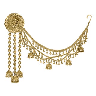 Vintage 22K Gold Drop Earrings with 'Attached' Champasaralu / Ear Chains, 72 GM For Sale