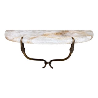 1950s Sculptural Venetian Wall Console Table Cristallo Brass Italy For Sale