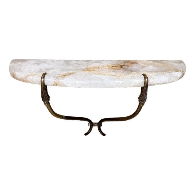 1950s Sculptural Venetian Wall Console Table Cristallo Brass Italy For Sale