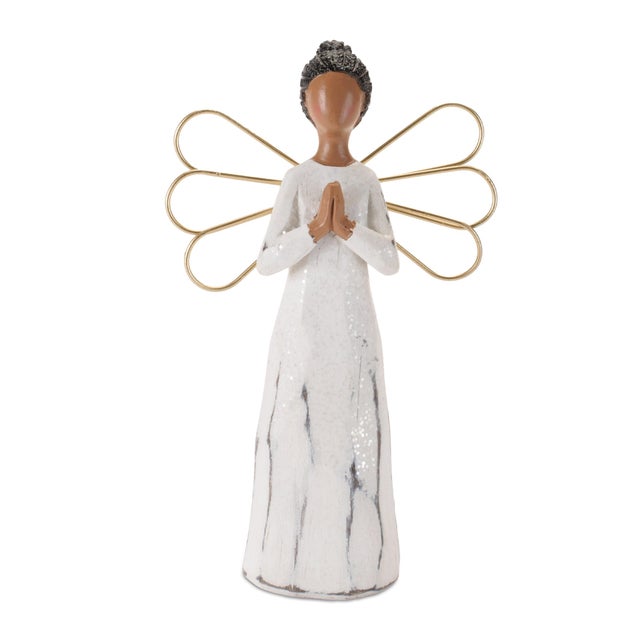 2020s Modern Angel Figurines withGold Metal Wings (Set of 6) For Sale - Image 5 of 7