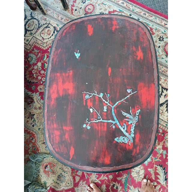 Asian Mid-Century Low Inlaid Table in Red and Black Lacquer For Sale In Philadelphia - Image 6 of 11
