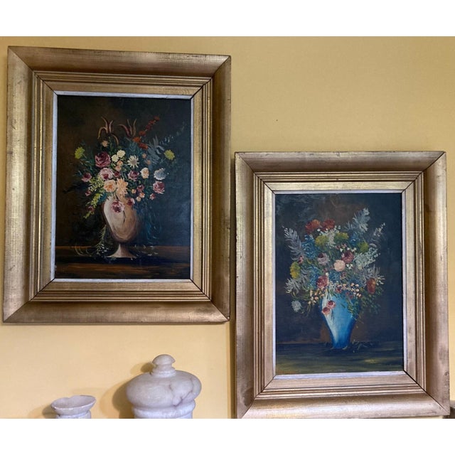 F. Domínguez, Floral Still Lifes, 1945, Oil on Pressed Cardboard, Set of 2 For Sale - Image 4 of 14