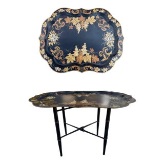 Hollywood Regency Chinoiserie Tole Tray Cocktail Table For Sale
