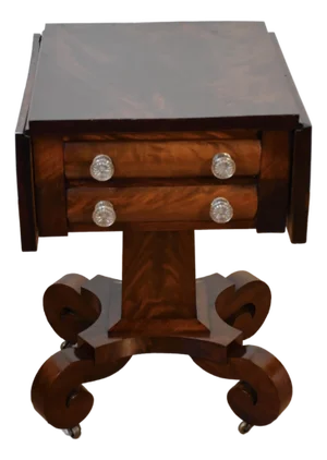 1880s Antique American Empire Crotch Mahogany Pembroke Drop-Leaf Work Table