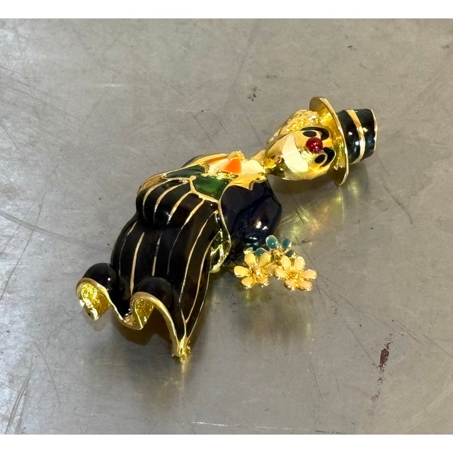 Large Gold Tone Enameled Clown Brooch For Sale - Image 4 of 5