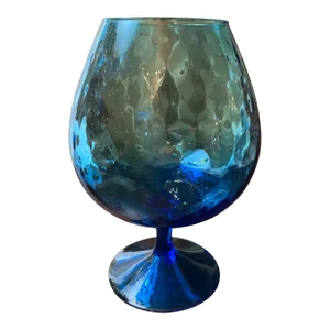 Vintage Empoli Style Stemmed Blue Glass Vase
